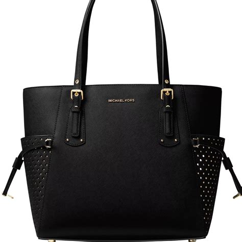 michael michael kors handbag signature patent east west tote black|Michael Kors black signature handbag.